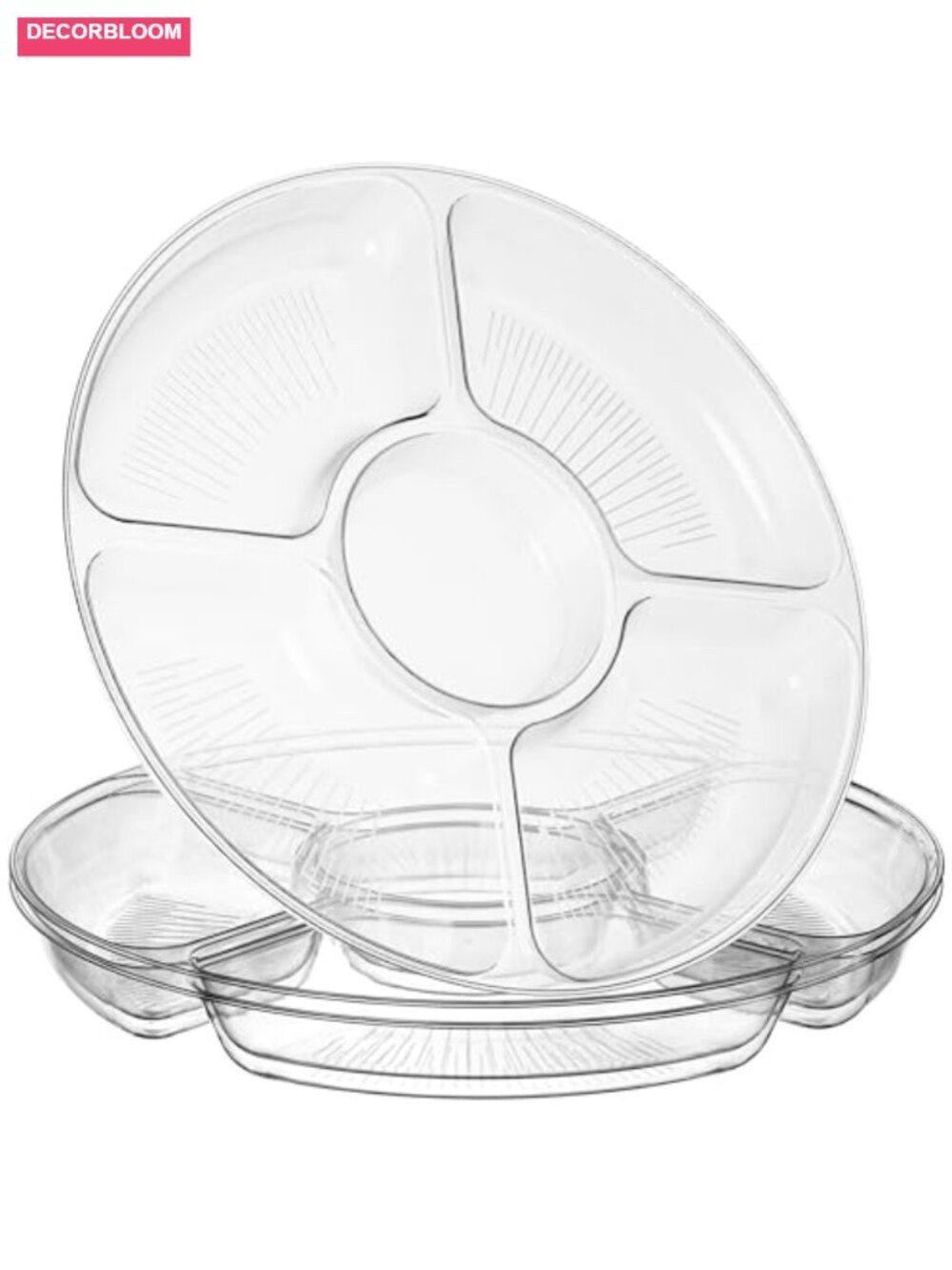 5 Sectional Round Plastic Heavy Duty Serving Tray Platters Pack of 2